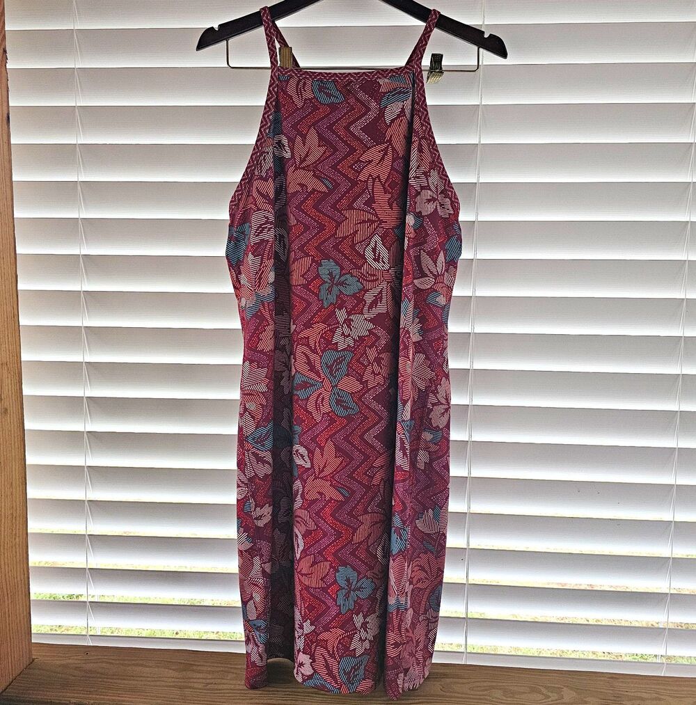 prAna Women’s XL Burgundy Floral Ardor Sleeveless Midi Shift Dress W31180369
